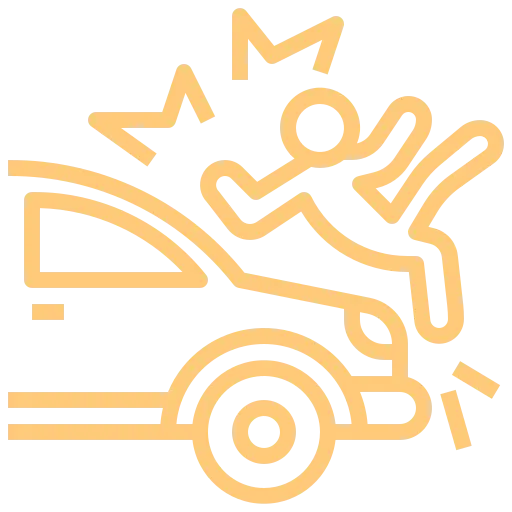 Icon of a stick figure being hit by a car, depicting an accident scenario.