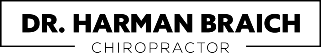 Black text on a white background reads "Dr. Harman Braich Chiropractor" with simple horizontal lines above and below the text.