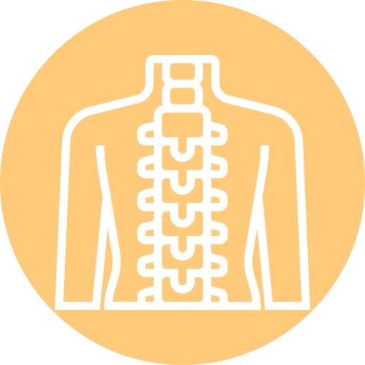Icon of a human spine in white on a yellow circular background edmonton chiropractor.