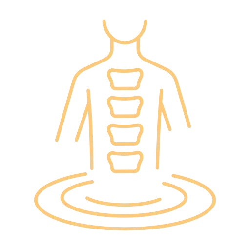 Illustration of a human spine with concentric circles below, symbolizing chiropractic or spinal care.